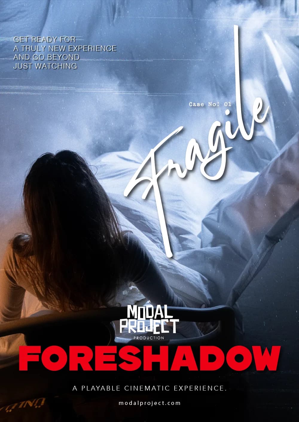 Fragile poster: a girl in a hospital bed under drifting smoke, Case No: 01